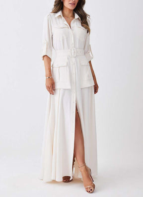 Soft Tailored Belted Maxi Shirt Dress