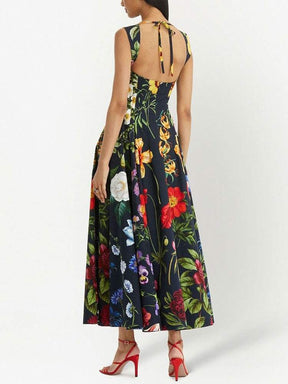 Floral Print Open Back Zip Dress