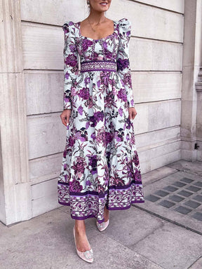 Purple Flower Printed Maxi Dress