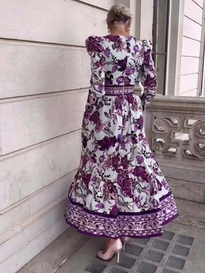 Purple Flower Printed Maxi Dress