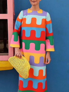 Rainbow Printed Split Midi Dress