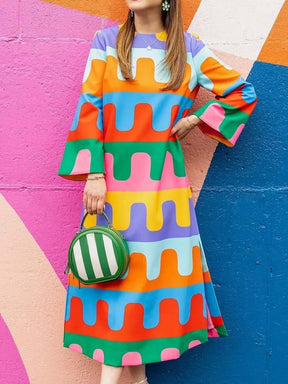 Rainbow Printed Split Midi Dress