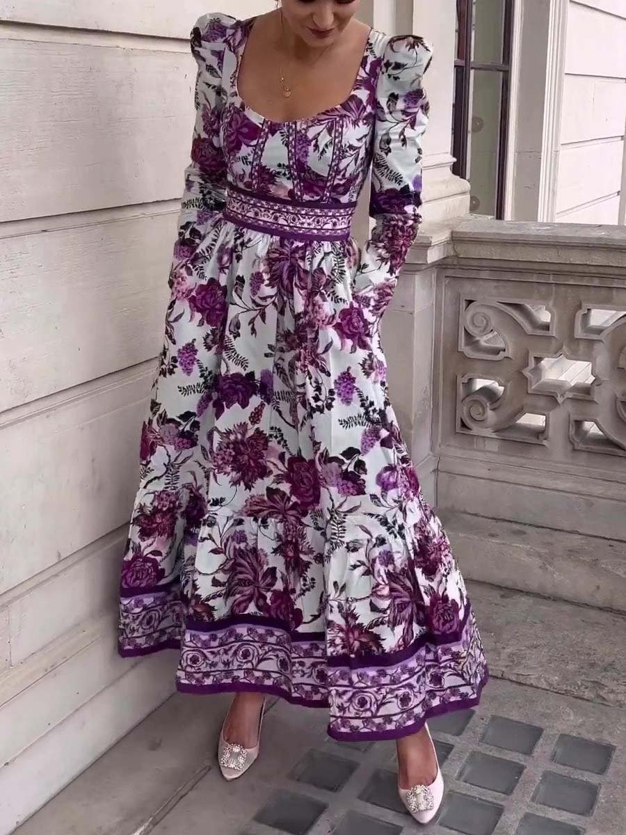 Purple Flower Printed Maxi Dress