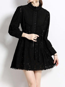 Stand Collar Hollow Lantern Sleeves Dress