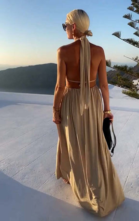 V-Neck Hollow Strap Double Slit Dress