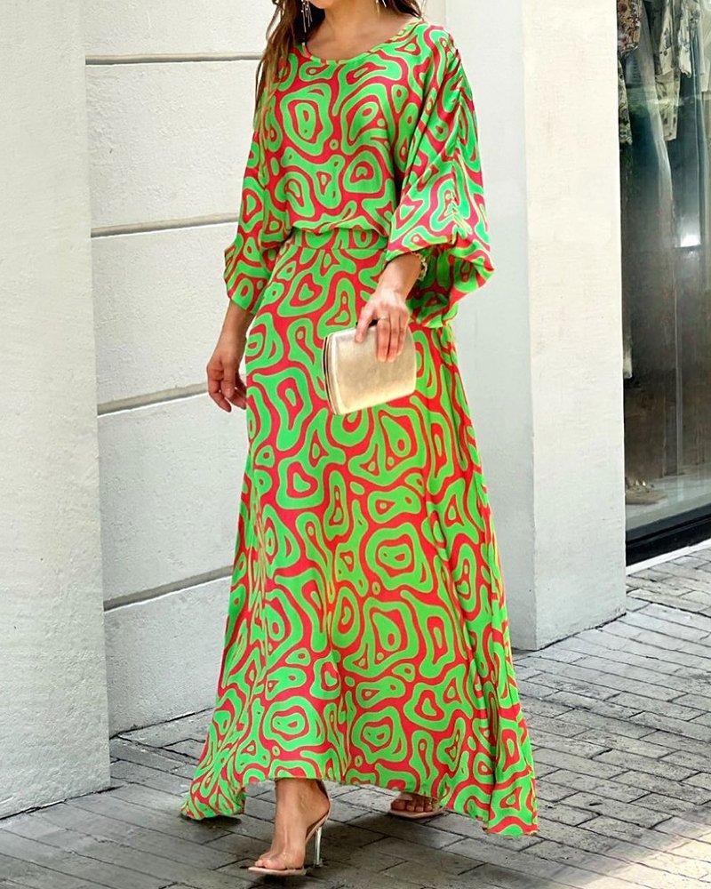 Swirl Slit Sleeve Maxi Dress Set