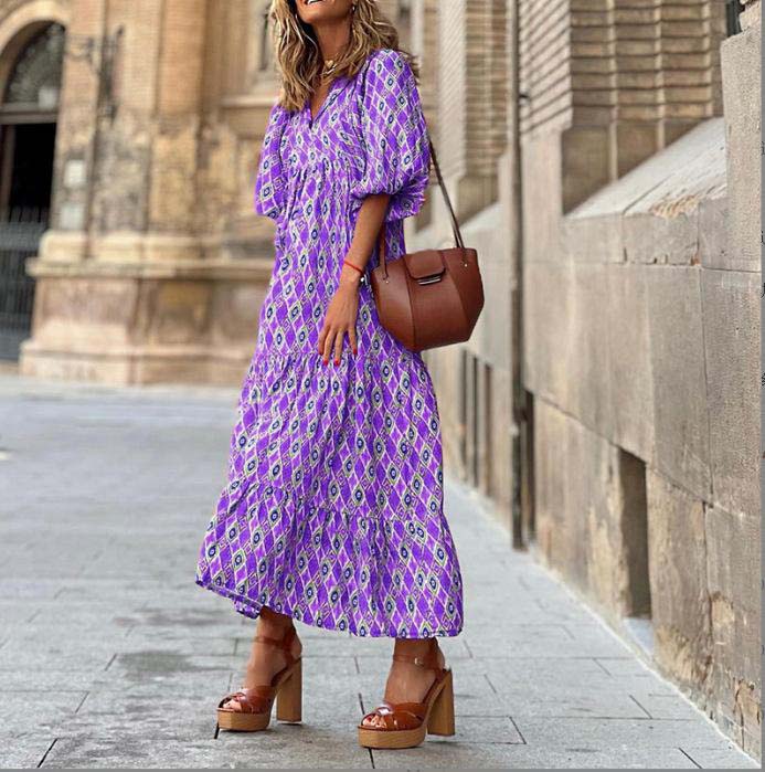 Printed Puff Sleeve Dress