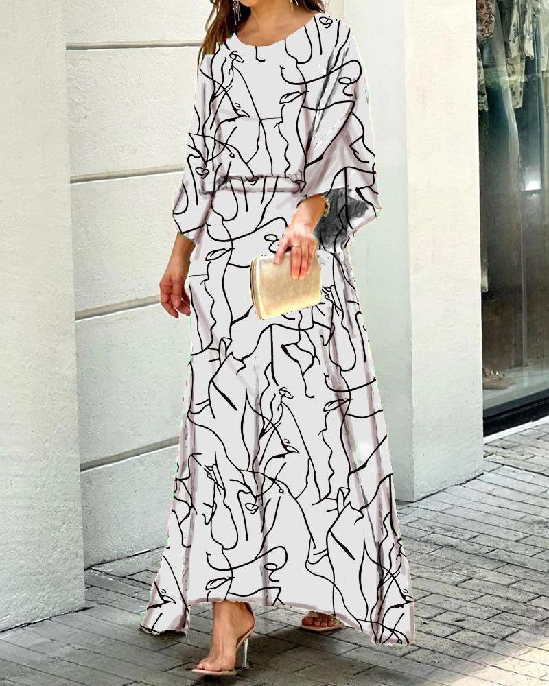 Swirl Slit Sleeve Maxi Dress Set