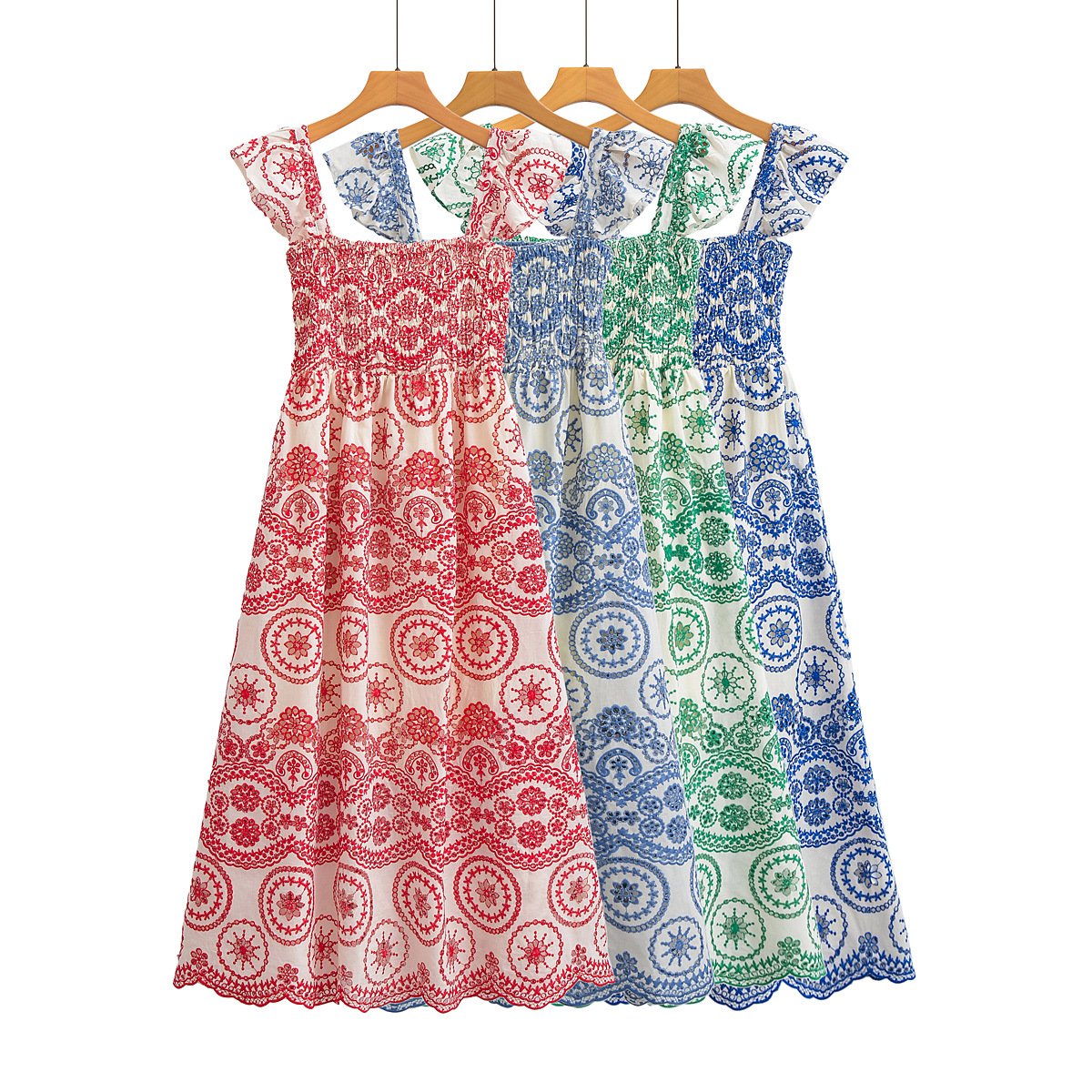 Embroidered Eyelet Smocked Sleeveless Maxi Sundress