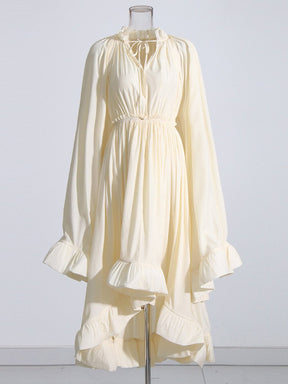 Cape-effect Tie-detailed Ruffled Crepe Dress