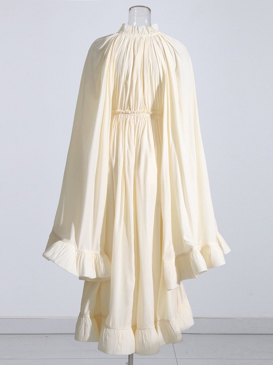 Cape-effect Tie-detailed Ruffled Crepe Dress