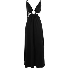 V-Neck Hollow Strap Double Slit Dress