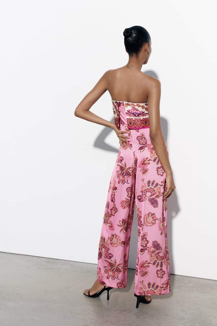 STRAPLESS FLORAL PRINT JUMPSUIT