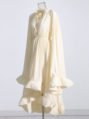 Cape-effect Tie-detailed Ruffled Crepe Dress