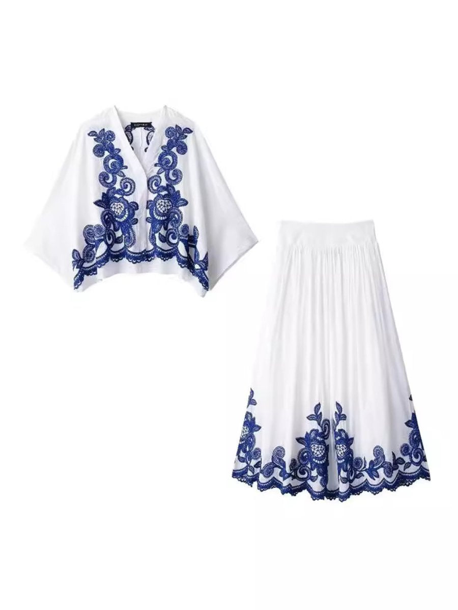 Fashion Cape Embroidery Two Pieces Dress