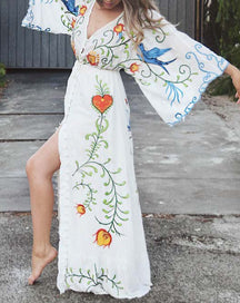 Bohemian Colorful Embroidered Maxi Dress