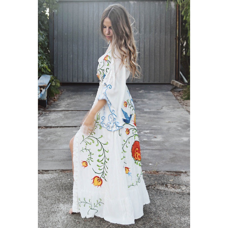 Bohemian Colorful Embroidered Maxi Dress