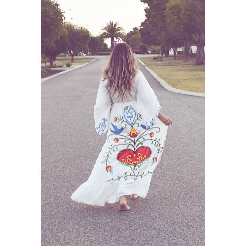 Bohemian Colorful Embroidered Maxi Dress