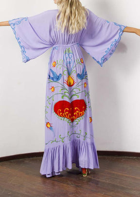 Bohemian Colorful Embroidered Maxi Dress