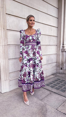 Purple Flower Printed Maxi Dress