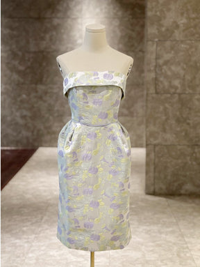 Strapless Slim Dress Oil Painting Jacquard Dress