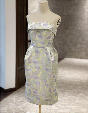 Strapless Slim Dress Oil Painting Jacquard Dress