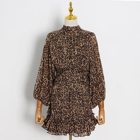 Balloon Sleeve Leopard Dress