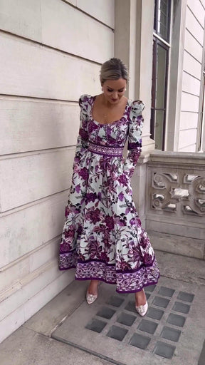 Purple Flower Printed Maxi Dress