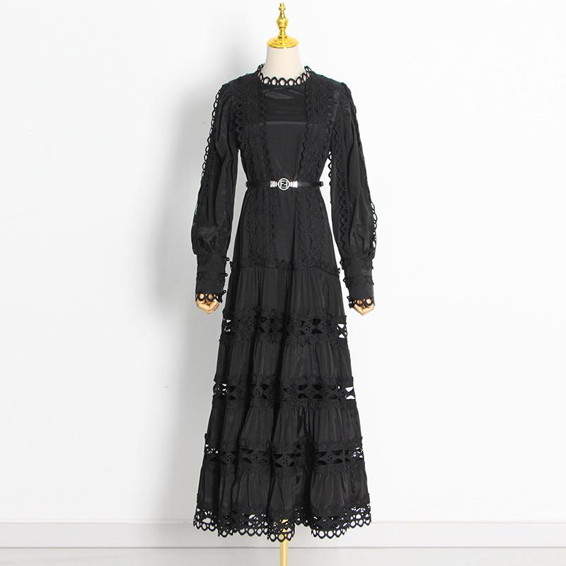 Collar Long Sleeve Lace Dress