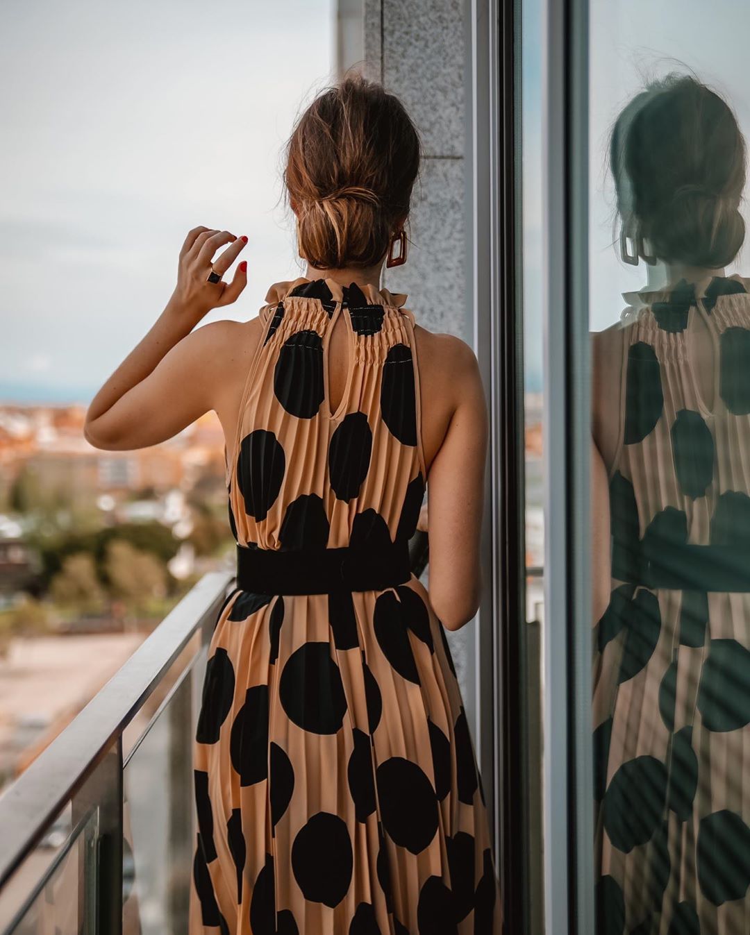 Polka Dot Pleated Halterneck A Line Dress