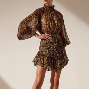 Balloon Sleeve Leopard Dress